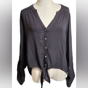 Candies Sheer V-neck Roll-up sleeves ties in front Top Size Large BNWT